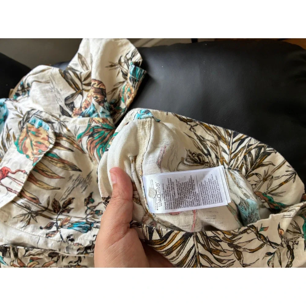 Banana Republic Linen Tropical Flamingo Print Belted Romper Size M Vacations